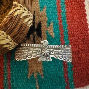 Navajo Hand Stamped Sterling Silver Thunderbird Cuff